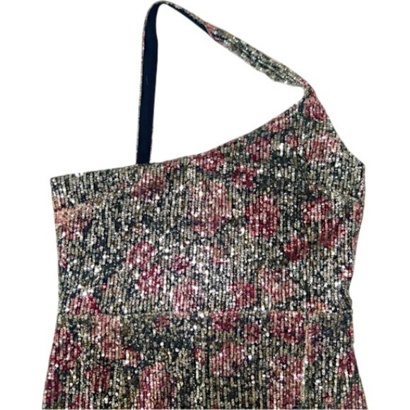 Saltwater Luxe Sequin One Shoulder Floral Sparkle Mini Dress Multicolor NYE S - Picture 6 of 13